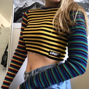 UNIF Digit rainbow striped long sleeve crop top